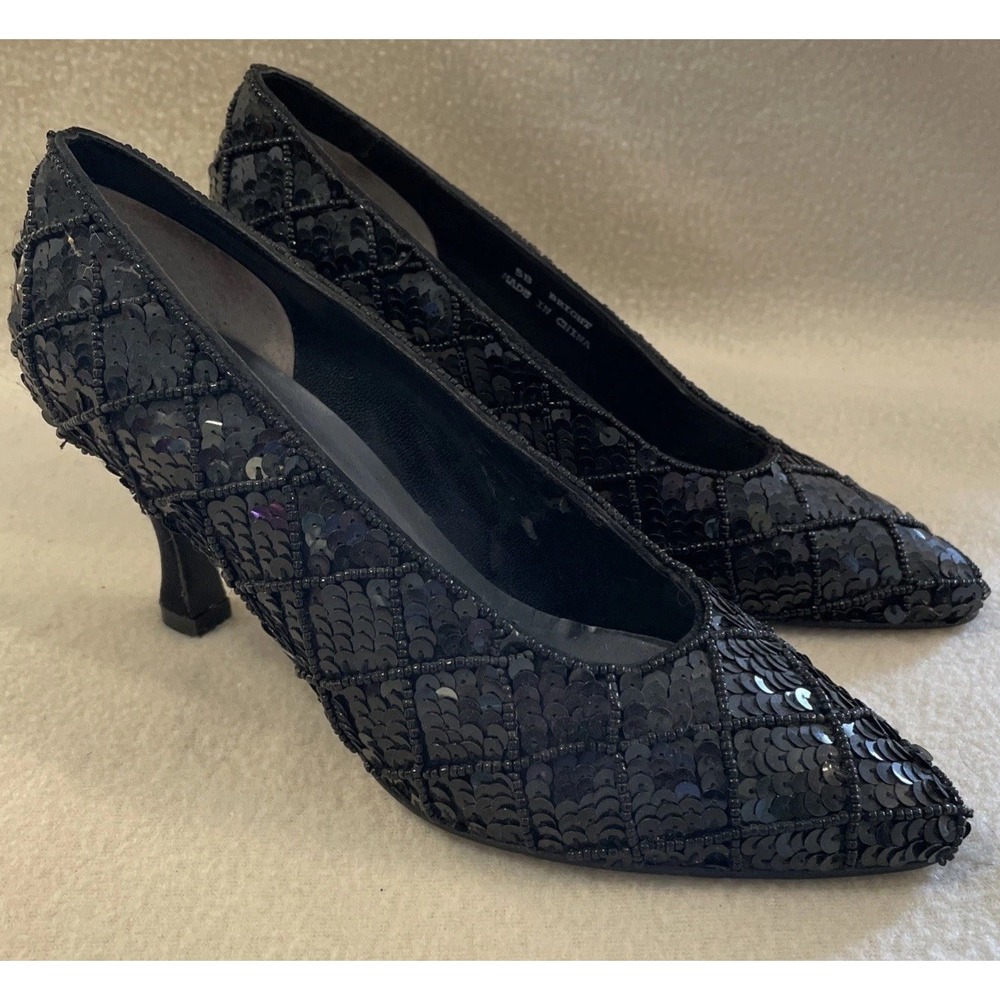 Amanda Smith Black Beaded Sequin Stiletto High Heel Classic Dress Pumps size 5M